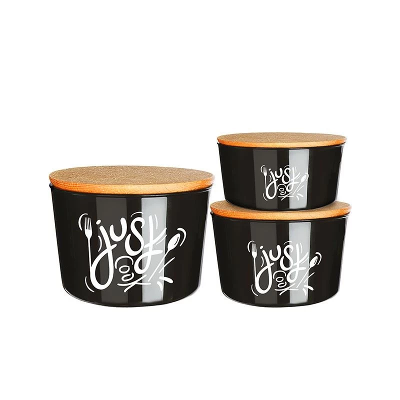 طقم بولة تخزين بغطاء خشبى من تيتيز، 3 قطع، AP-9486 - أسود